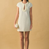 Tweed Shift Dress with Floral Trim