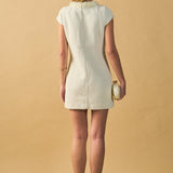 Tweed Shift Dress with Floral Trim