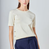 Side Bow Buttoned Knit Top
