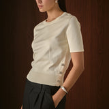 Side Bow Buttoned Knit Top