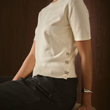 Side Bow Buttoned Knit Top