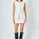 Jewel Buttoned Tweed Vest