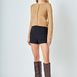 Crewneck Button Down Knit Top