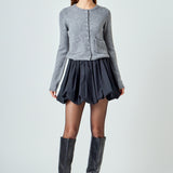 Crewneck Button Down Knit Top