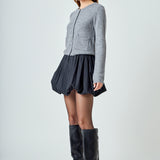 Crewneck Button Down Knit Top