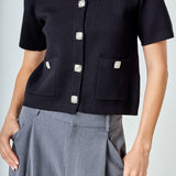 Short Sleeve Jewel Button-Up Cardigan