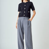 Short Sleeve Jewel Button-Up Cardigan