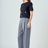 Short Sleeve Jewel Button-Up Cardigan
