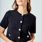 Short Sleeve Jewel Button-Up Cardigan