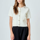 Short Sleeve Jewel Button-Up Cardigan