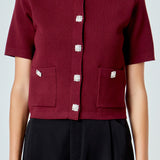 Short Sleeve Jewel Button-Up Cardigan
