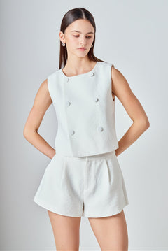 Double Breasted Textured Crop Vest