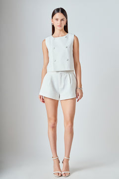 Double Breasted Textured Crop Vest