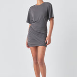 Asymmetric Ruched Mini Dress