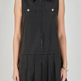 Sleeveless Zip Up Pleated Mini Dress