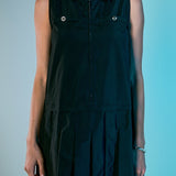 Sleeveless Zip Up Pleated Mini Dress