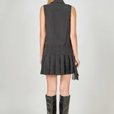 Sleeveless Zip Up Pleated Mini Dress