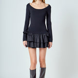 Combo Mixed Tiered Mini Dress