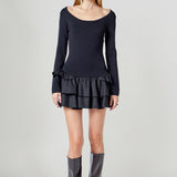 Combo Mixed Tiered Mini Dress