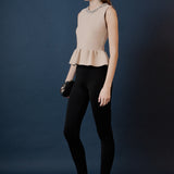 Jewel Trim Neck Peplum Knit Top