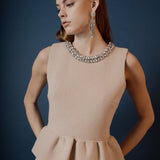 Jewel Trim Neck Peplum Knit Top