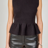 Jewel Trim Neck Peplum Knit Top