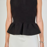 Jewel Trim Neck Peplum Knit Top