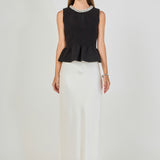 Jewel Trim Neck Peplum Knit Top
