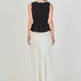 Jewel Trim Neck Peplum Knit Top