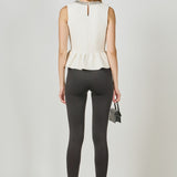 Jewel Trim Neck Peplum Knit Top