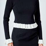 Contrast Ruffle Knit Top