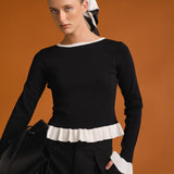 Contrast Ruffle Knit Top