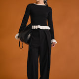 Contrast Ruffle Knit Top