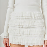 Ruffled Low-Waisted Mini Knit Skirt