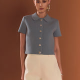 Jewel Buttoned Cropped Knit Top