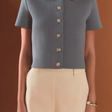 Jewel Buttoned Cropped Knit Top