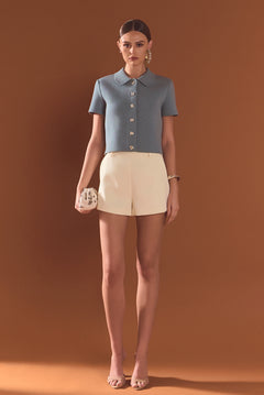 Jewel Buttoned Cropped Knit Top