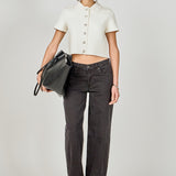 Jewel Buttoned Cropped Knit Top