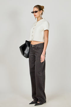 Jewel Buttoned Cropped Knit Top