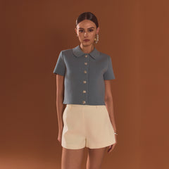 Jewel Buttoned Cropped Knit Top