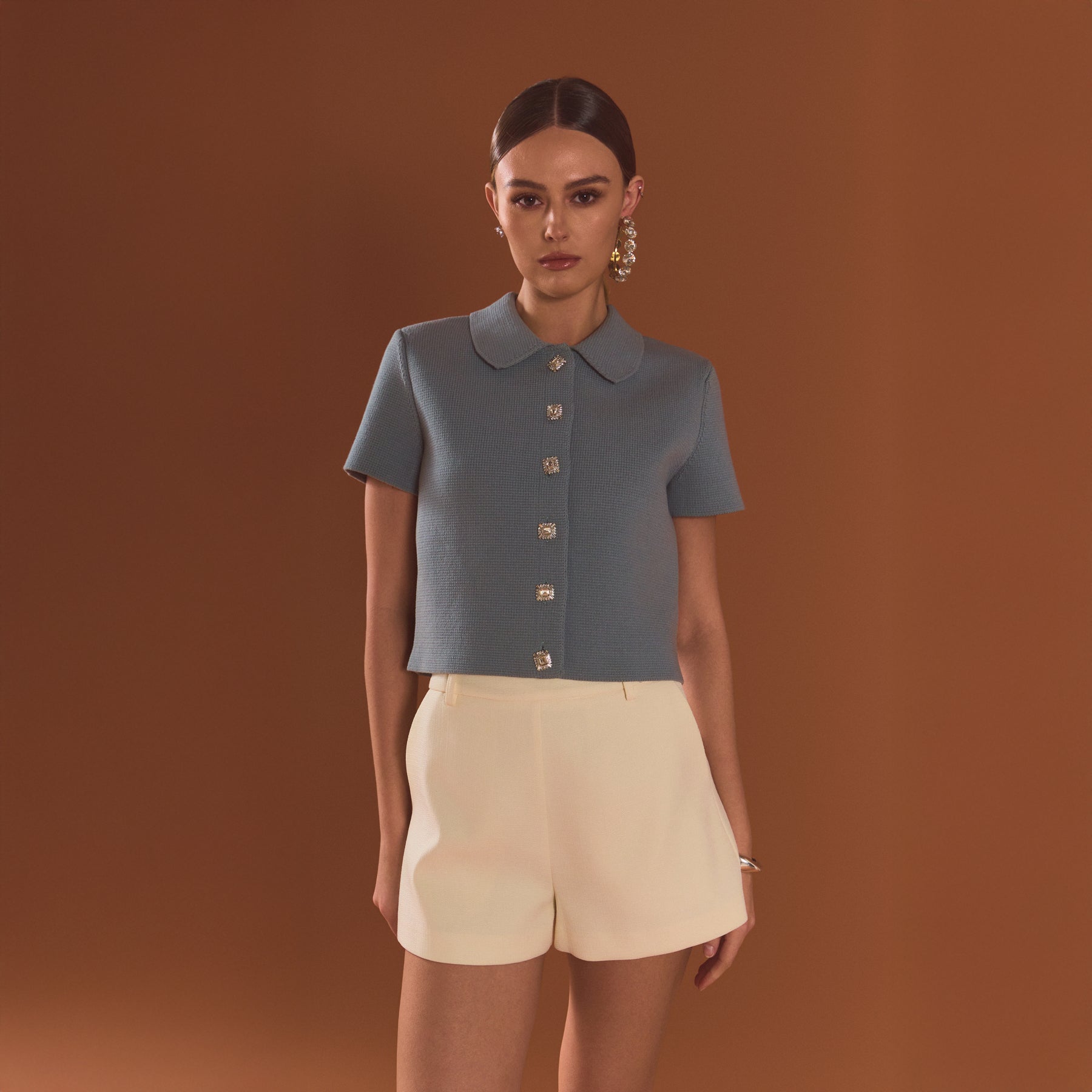 Jewel Buttoned Cropped Knit Top