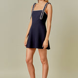 Bead Embellished Strap Mini Dress