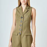Notch Collared Sleeveless Romper