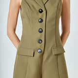 Notch Collared Sleeveless Romper