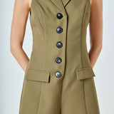 Notch Collared Sleeveless Romper