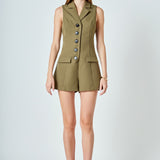 Notch Collared Sleeveless Romper