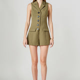 Notch Collared Sleeveless Romper