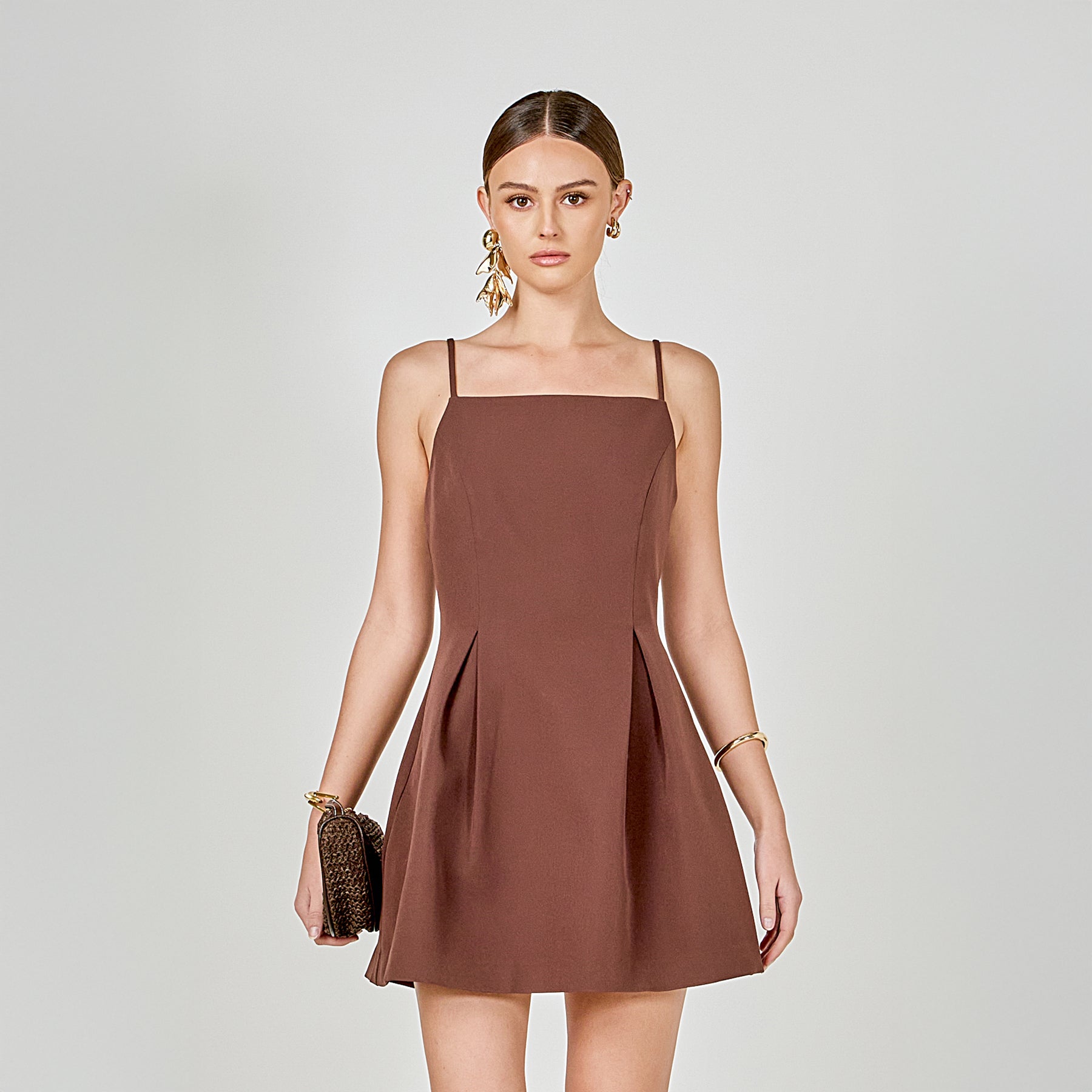 Pleated Structured Mini Dress