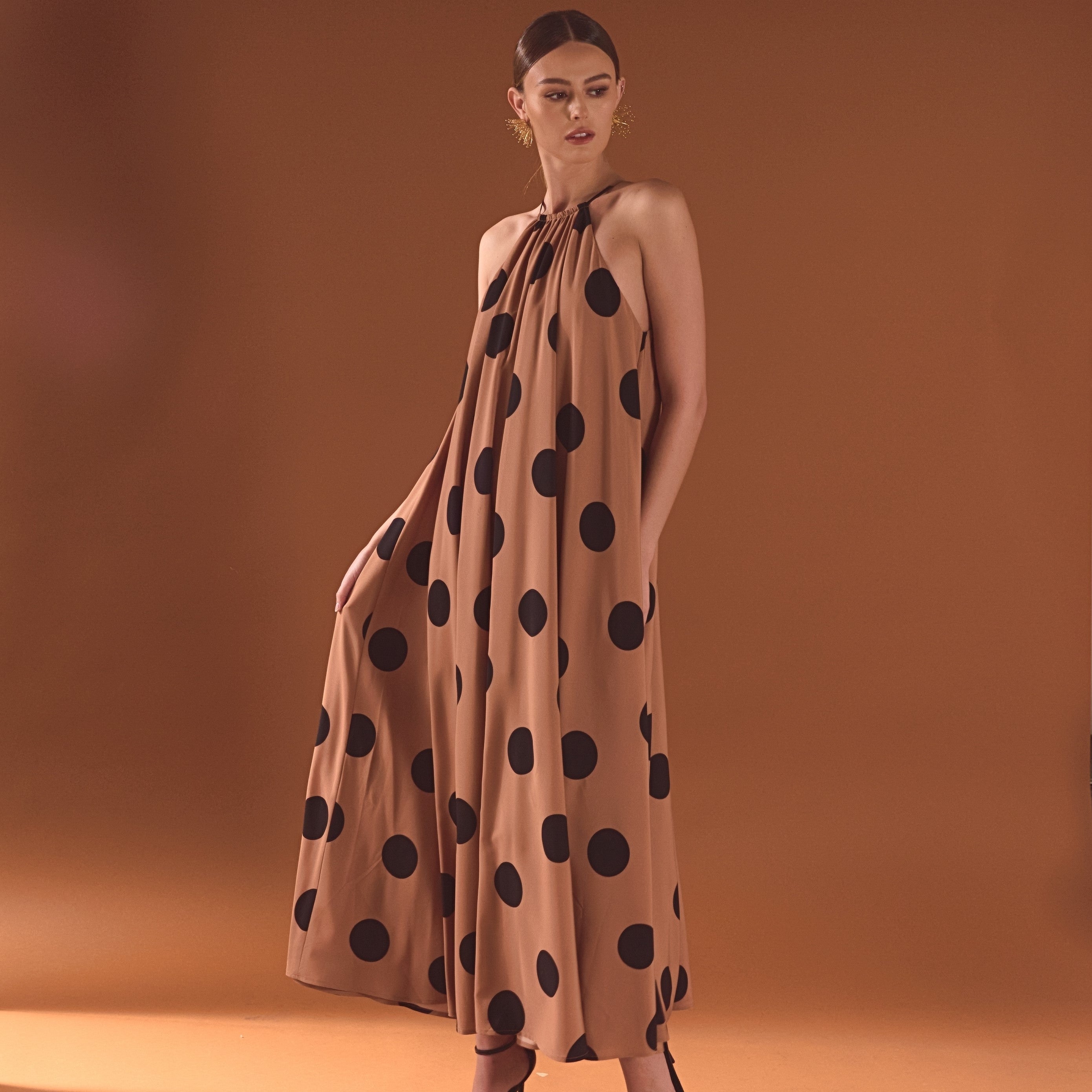 Polka Dot Halter Neck Maxi Dress