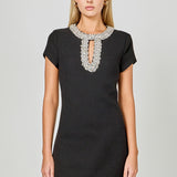 Jewel Trim Neck Mini Dress
